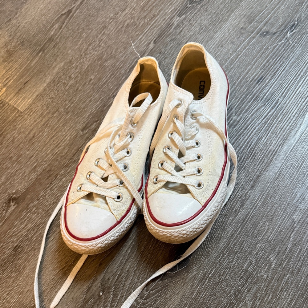 Converse Low Top White Canvas Sneakers with Red Trim